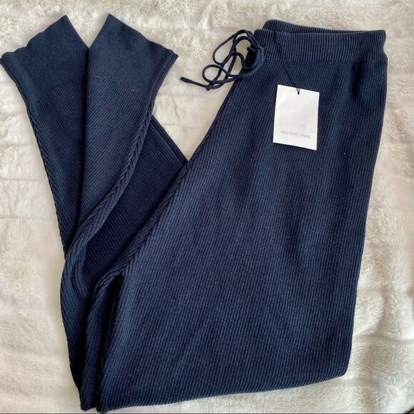 NWT Mijeong Park Ribbed Knit Track Pants in Navy - Picture 3 of 7